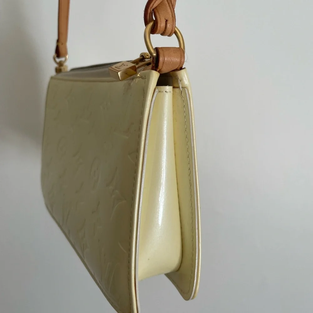 Authentic Louis Vuitton Canary Yellow Vernis Shoulder Pochette with Tan Strap - Picture 5 of 11